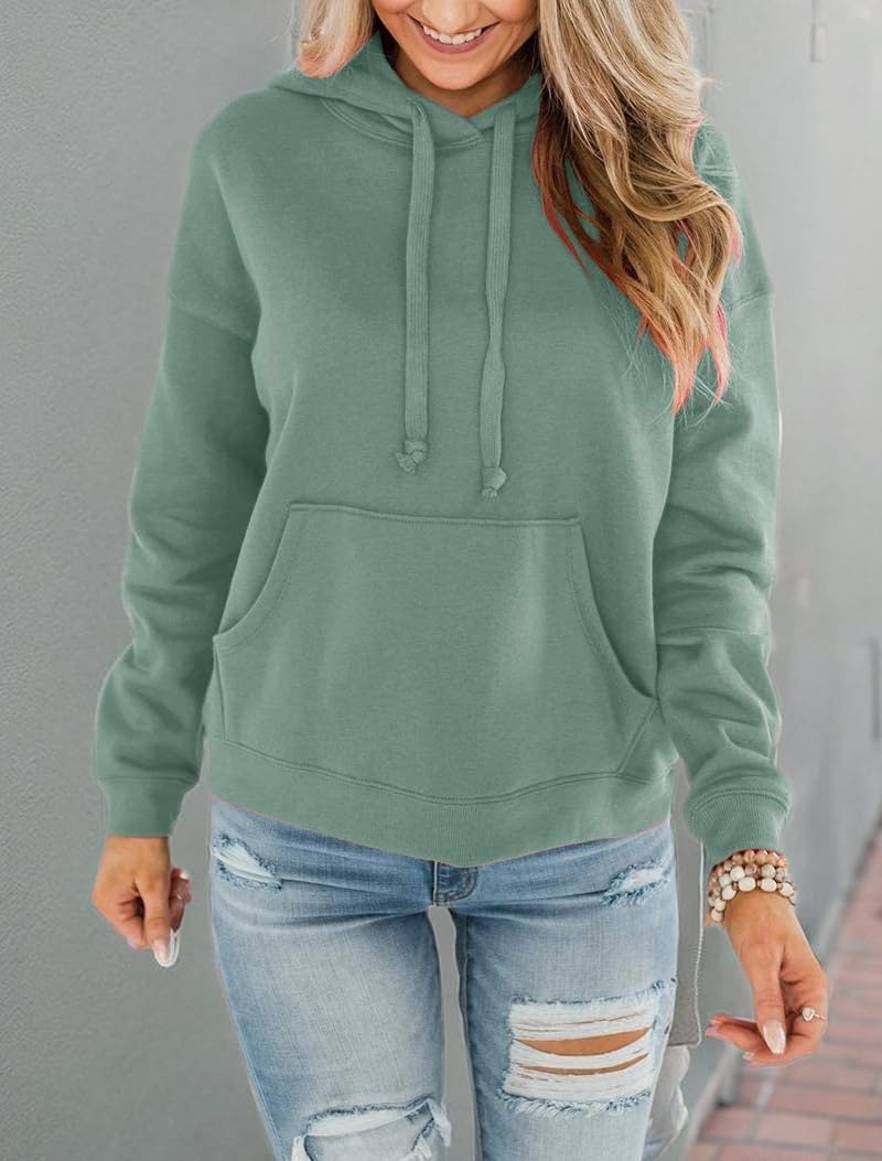 Womens Casual Hoodies Crew Neck Long Sleeve Sweatshirts with Pocket Lightweight Pullover Tops