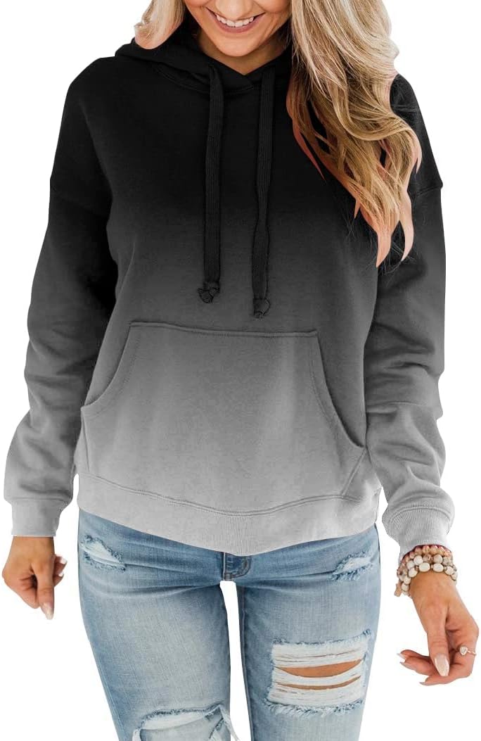 Womens Casual Hoodies Crew Neck Long Sleeve Sweatshirts with Pocket Lightweight Pullover Tops