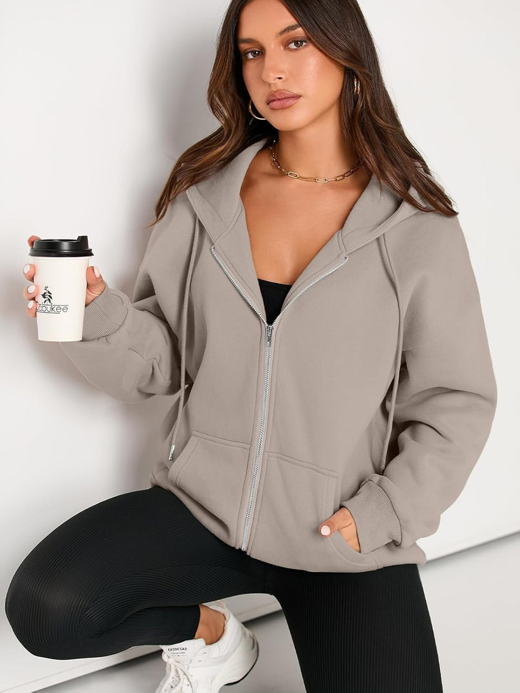 Women's Drawstring Zip Up Cute Hoodies Fall Jacket Oversized Casual Sweatshirts with Pocket