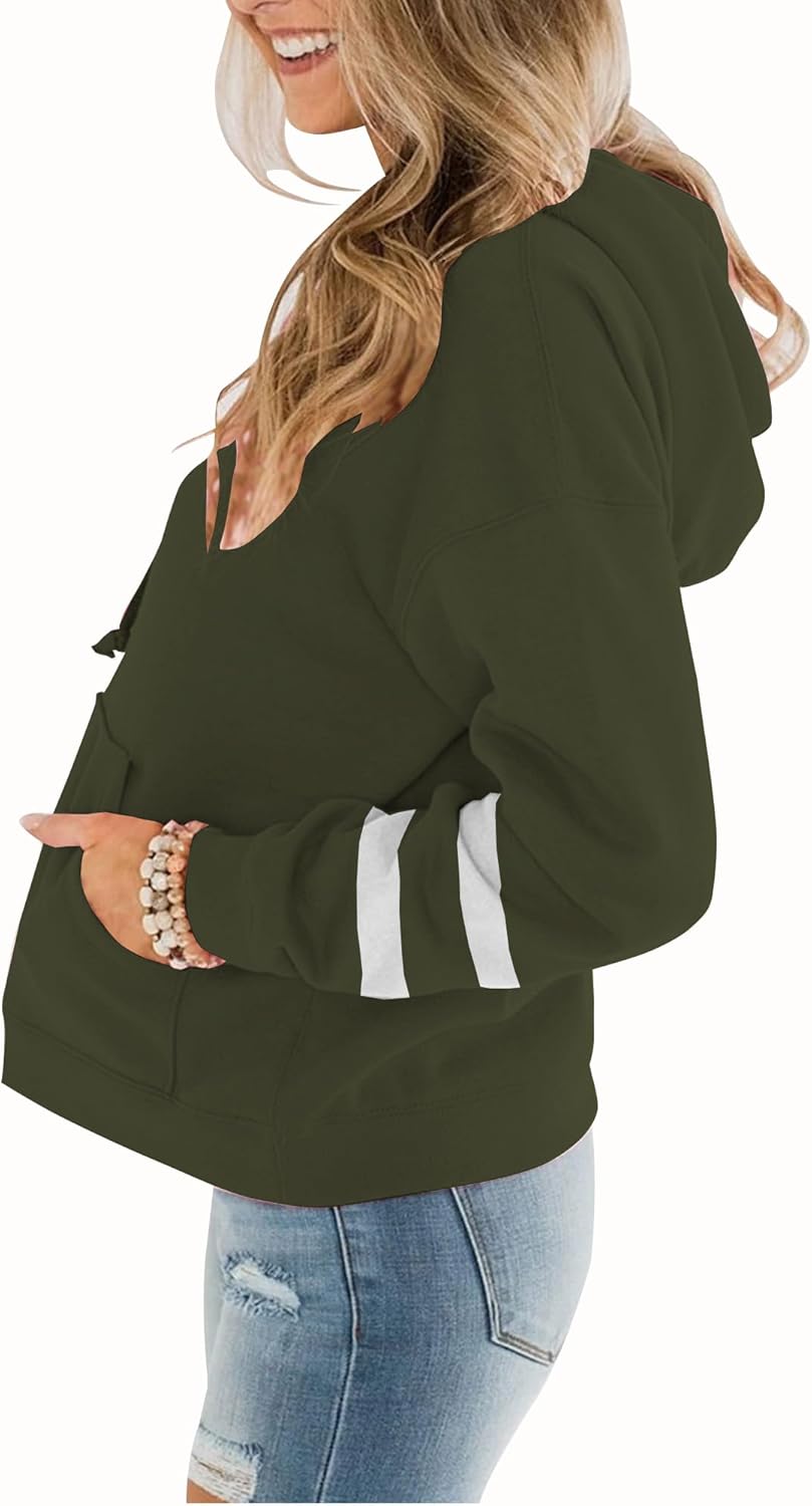 Womens Casual Hoodies Crew Neck Long Sleeve Sweatshirts with Pocket Lightweight Pullover Tops