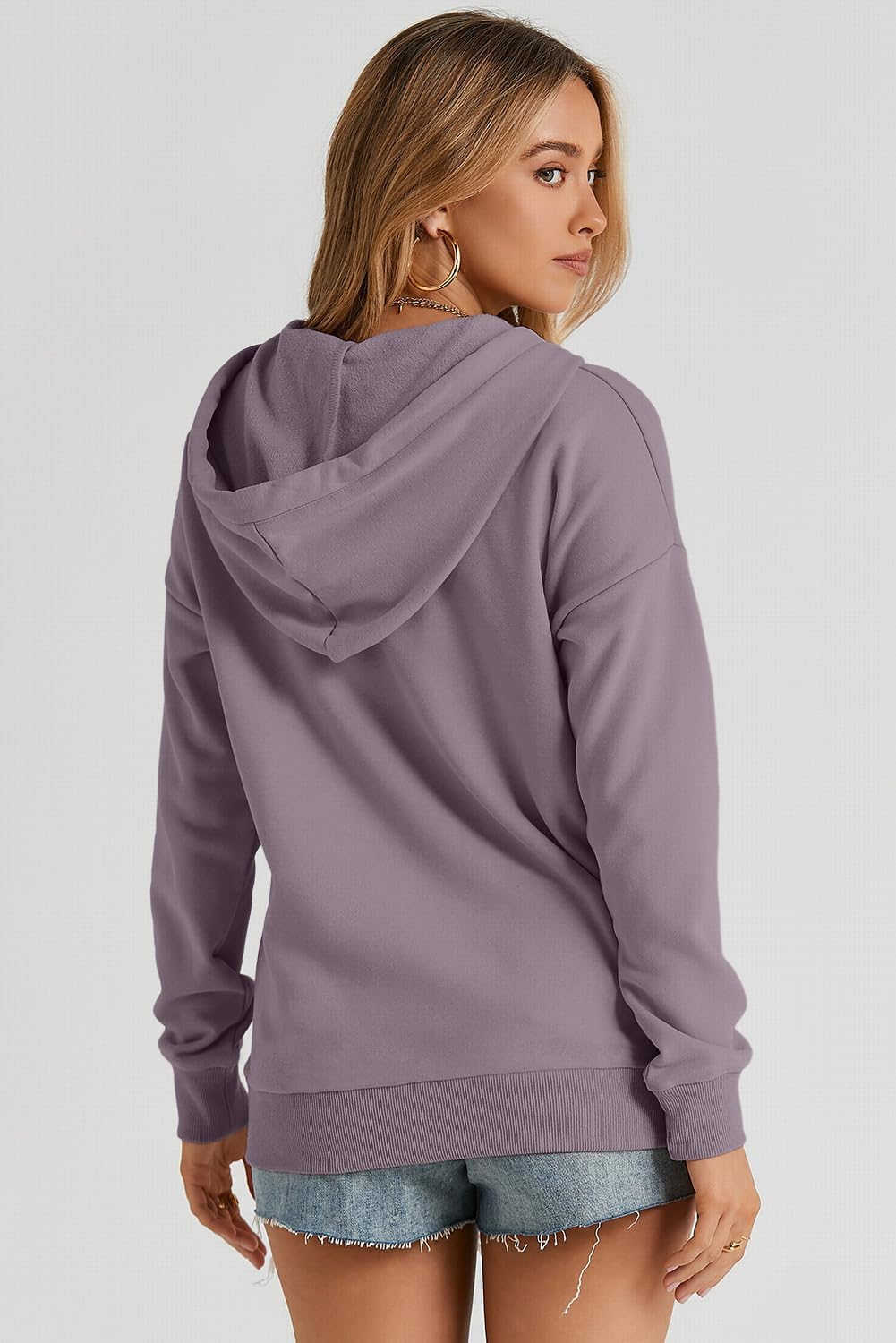 Womens 2025 Hoodies Button Collar Drawstring Hooded Pullover Sweatshirt Casual Long Sleeve Tops Shirts