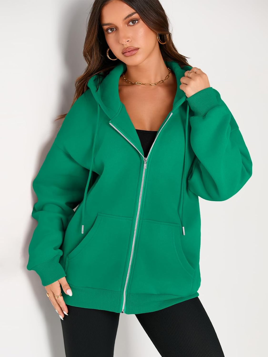 Women's Drawstring Zip Up Cute Hoodies Fall Jacket Oversized Casual Sweatshirts with Pocket