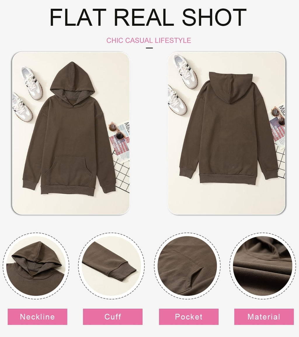 Women's Casual Hoodies Long Sleeve Solid Lightweight Pullover Tops Loose Sweatshirt with Pocket