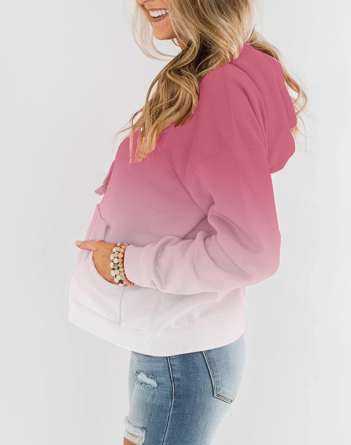 Womens Casual Hoodies Crew Neck Long Sleeve Sweatshirts with Pocket Lightweight Pullover Tops