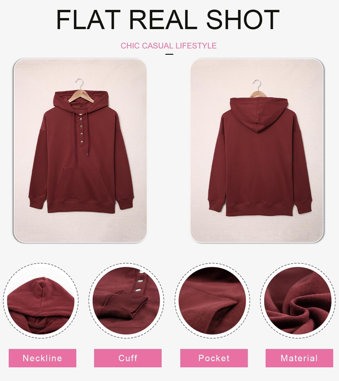 Women's Casual Hoodies Long Sleeve Solid Lightweight Pullover Tops Loose Sweatshirt with Pocket