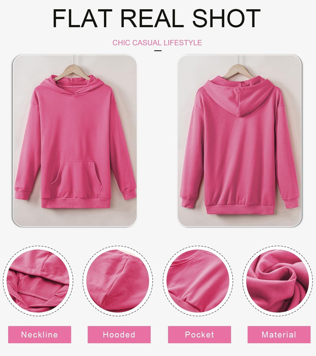 Women's Casual Hoodies Long Sleeve Solid Lightweight Pullover Tops Loose Sweatshirt with Pocket
