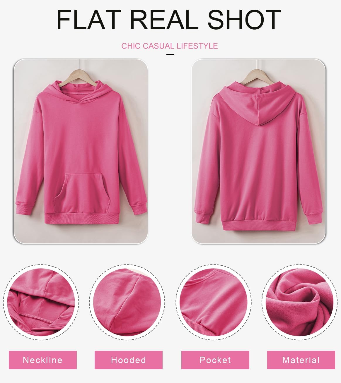 Women's Casual Hoodies Long Sleeve Solid Lightweight Pullover Tops Loose Sweatshirt with Pocket