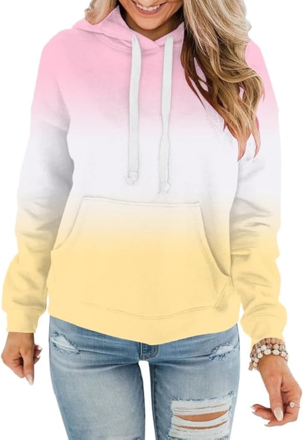 Womens Casual Hoodies Crew Neck Long Sleeve Sweatshirts with Pocket Lightweight Pullover Tops