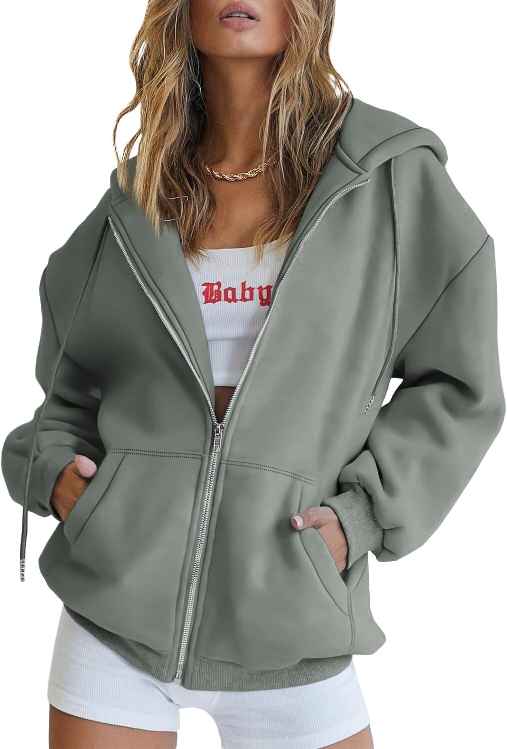 Women's Drawstring Zip Up Cute Hoodies Fall Jacket Oversized Casual Sweatshirts with Pocket