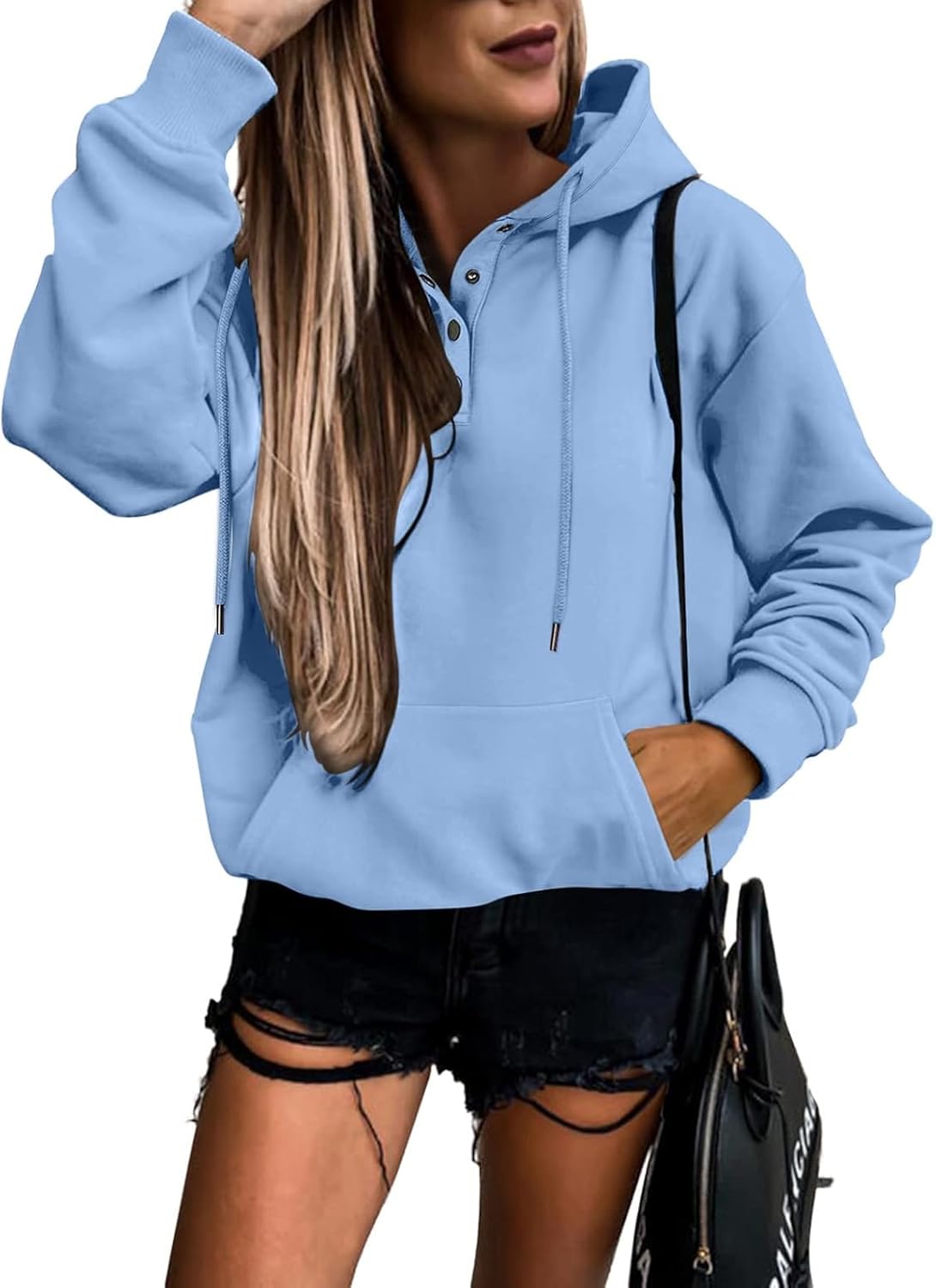 Women's Casual Hoodies Long Sleeve Solid Lightweight Pullover Tops Loose Sweatshirt with Pocket