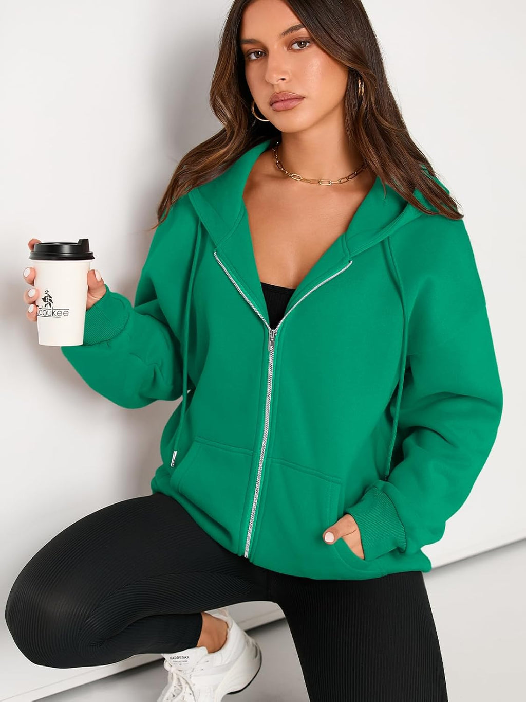 Women's Drawstring Zip Up Cute Hoodies Fall Jacket Oversized Casual Sweatshirts with Pocket