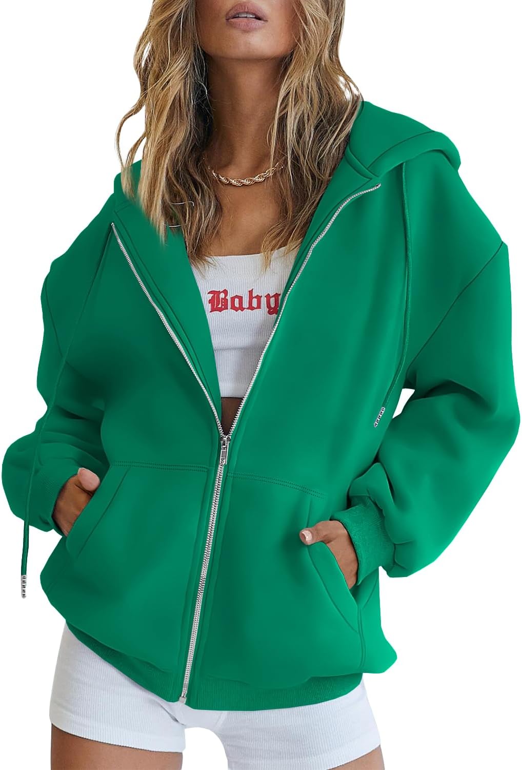 Women's Drawstring Zip Up Cute Hoodies Fall Jacket Oversized Casual Sweatshirts with Pocket
