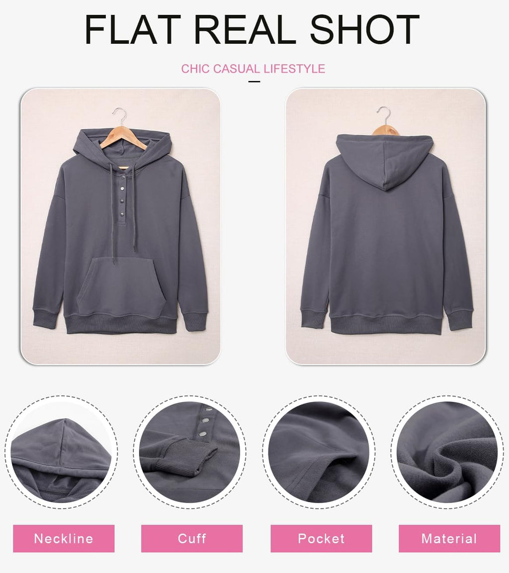 Women's Casual Hoodies Long Sleeve Solid Lightweight Pullover Tops Loose Sweatshirt with Pocket