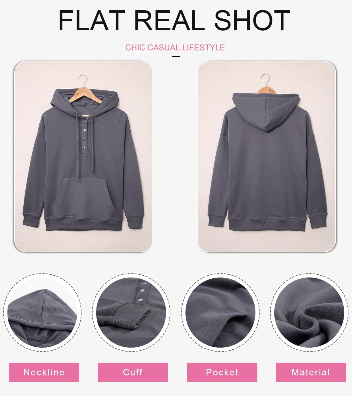 Women's Casual Hoodies Long Sleeve Solid Lightweight Pullover Tops Loose Sweatshirt with Pocket