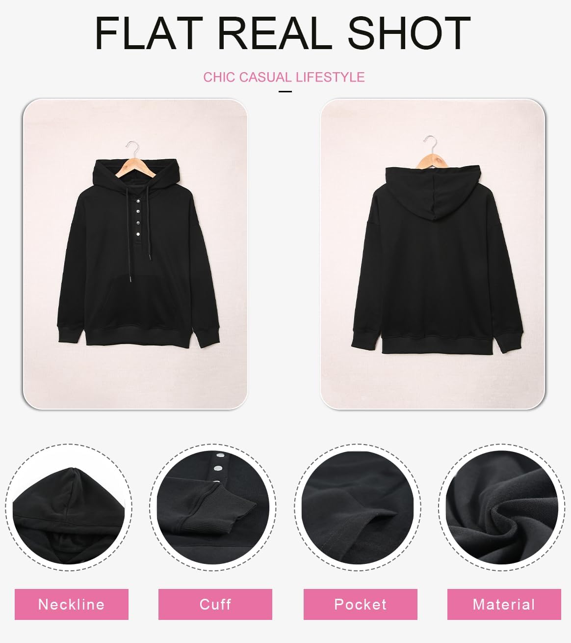 Women's Casual Hoodies Long Sleeve Solid Lightweight Pullover Tops Loose Sweatshirt with Pocket