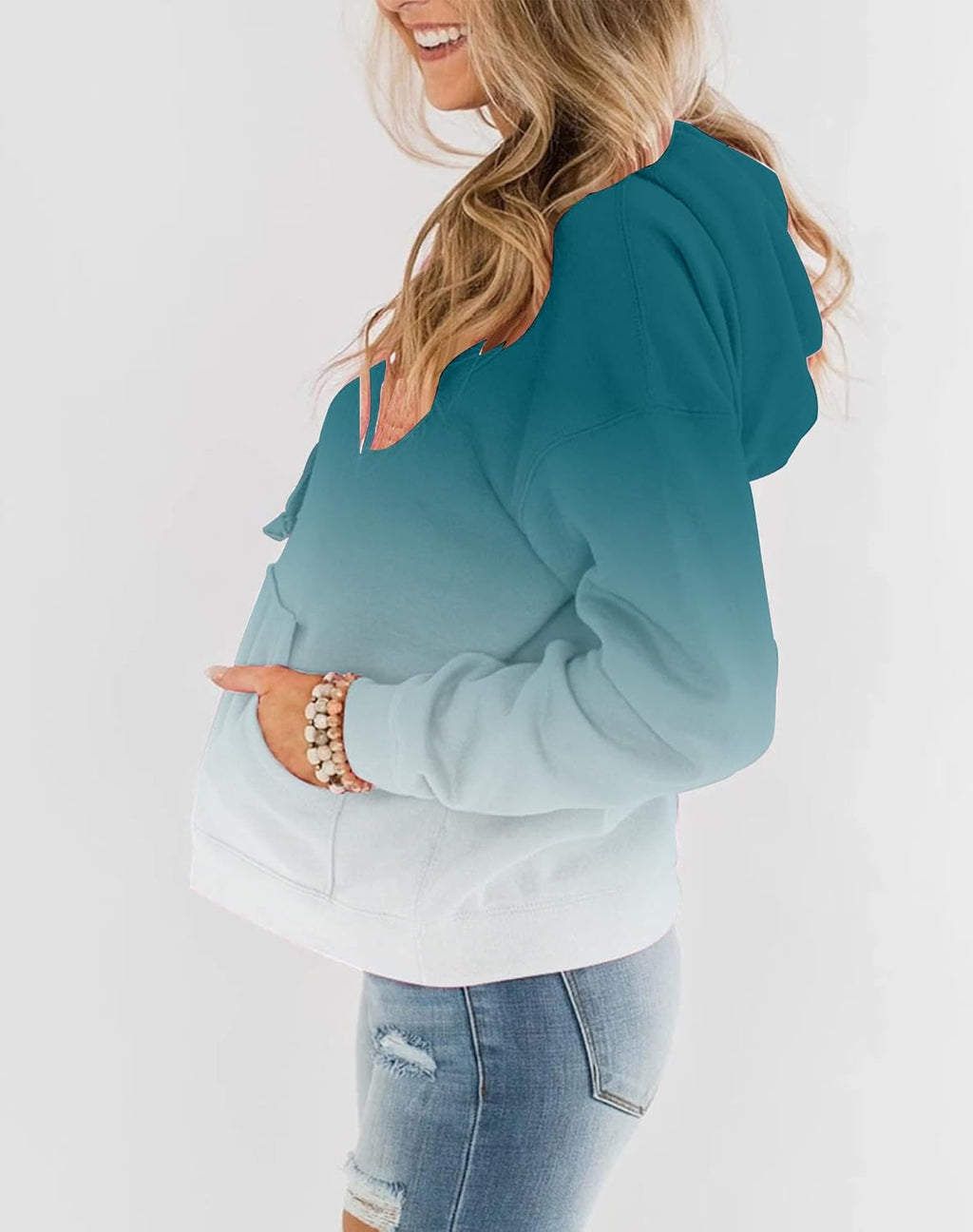 Womens Casual Hoodies Crew Neck Long Sleeve Sweatshirts with Pocket Lightweight Pullover Tops