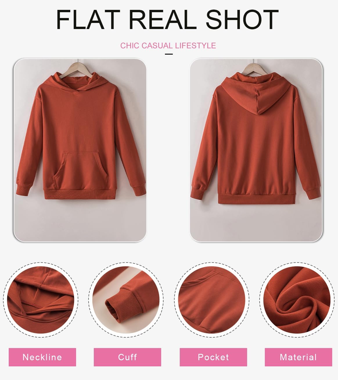 Women's Casual Hoodies Long Sleeve Solid Lightweight Pullover Tops Loose Sweatshirt with Pocket