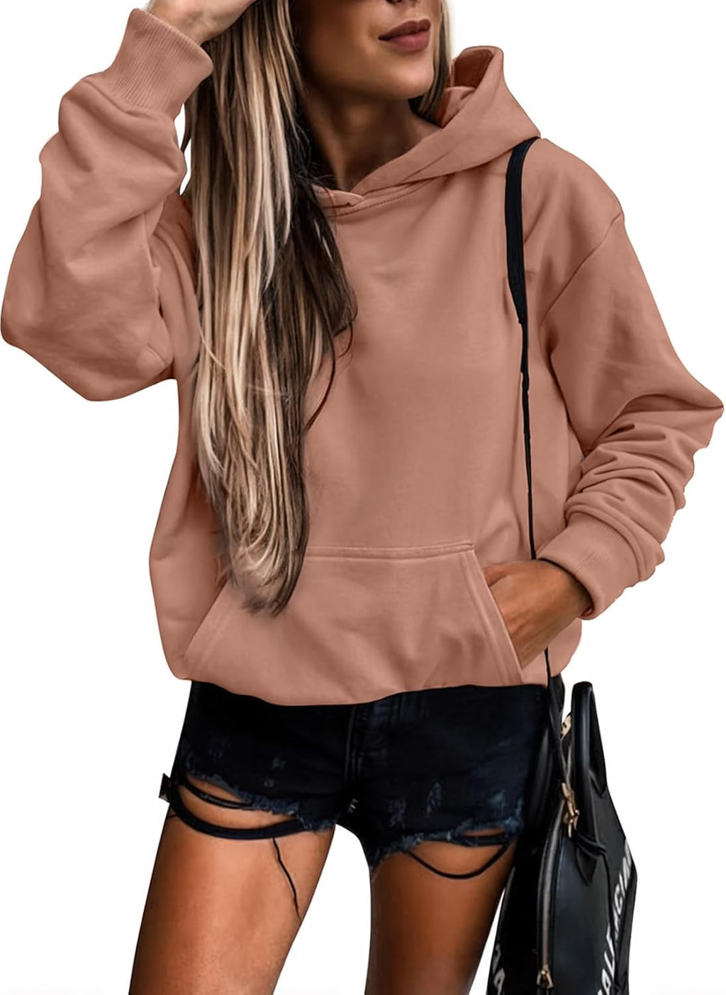 Women's Casual Hoodies Long Sleeve Solid Lightweight Pullover Tops Loose Sweatshirt with Pocket