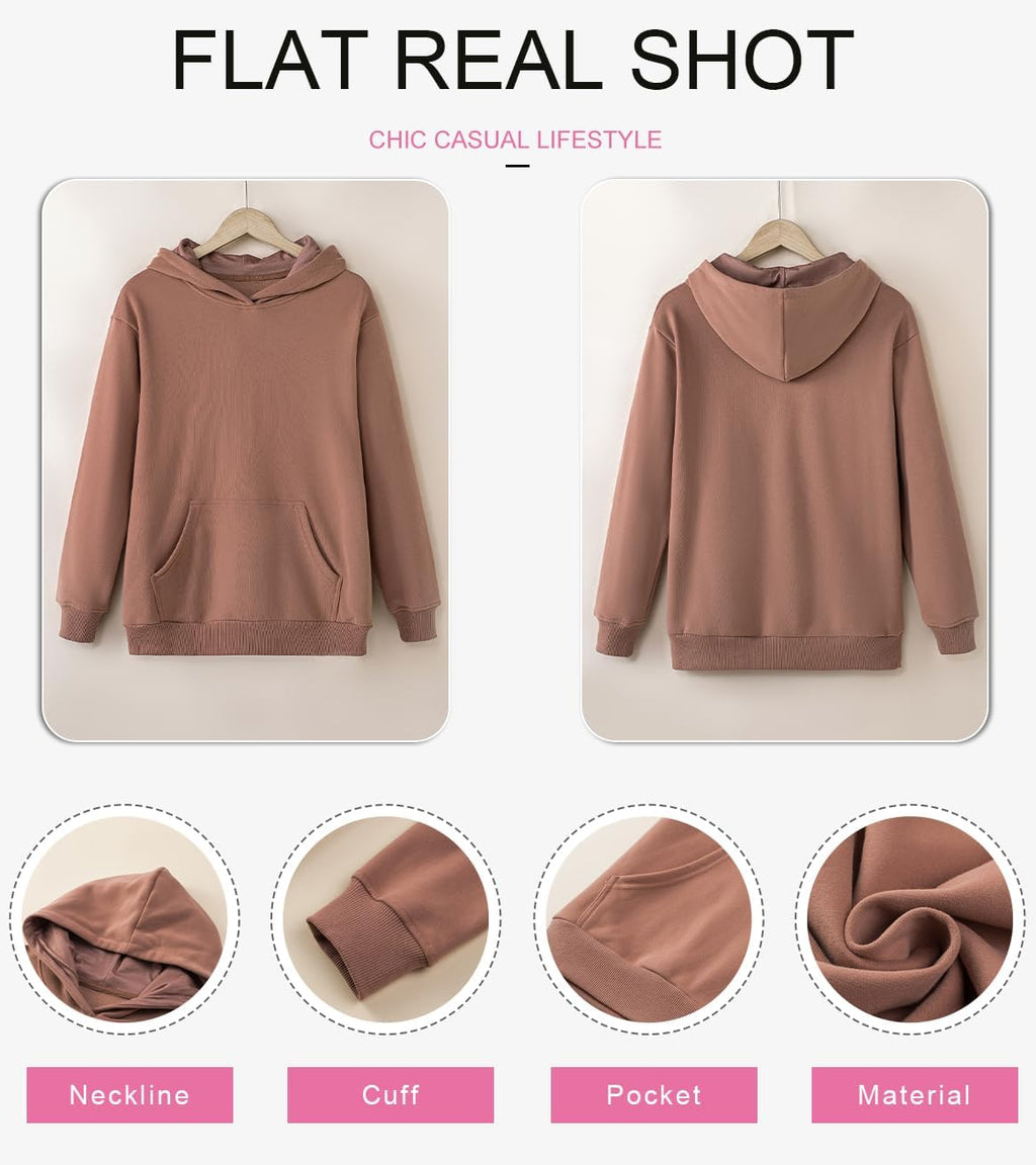 Women's Casual Hoodies Long Sleeve Solid Lightweight Pullover Tops Loose Sweatshirt with Pocket