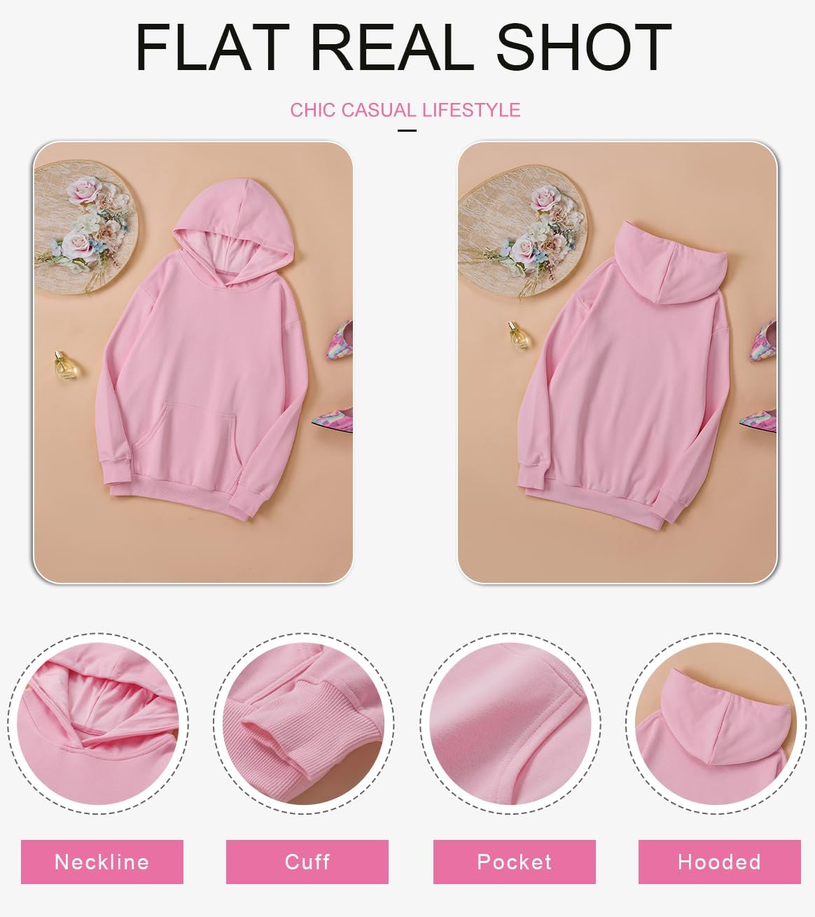 Women's Casual Hoodies Long Sleeve Solid Lightweight Pullover Tops Loose Sweatshirt with Pocket