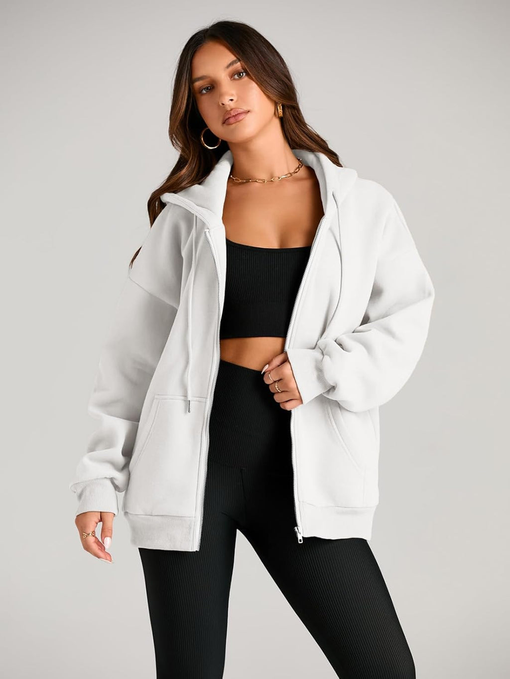 Women's Drawstring Zip Up Cute Hoodies Fall Jacket Oversized Casual Sweatshirts with Pocket