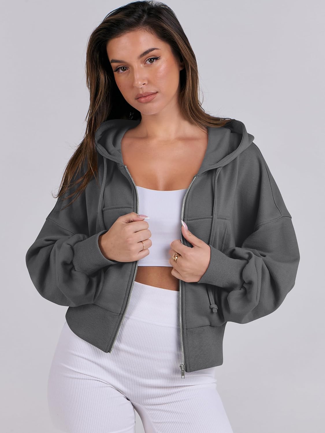 Womens Zip Up Hoodies Cropped Sweatshirts Casual Comfy Cute Zip Jackets Fashion Trendy Fall Outfits 2025 Y2K Clothes