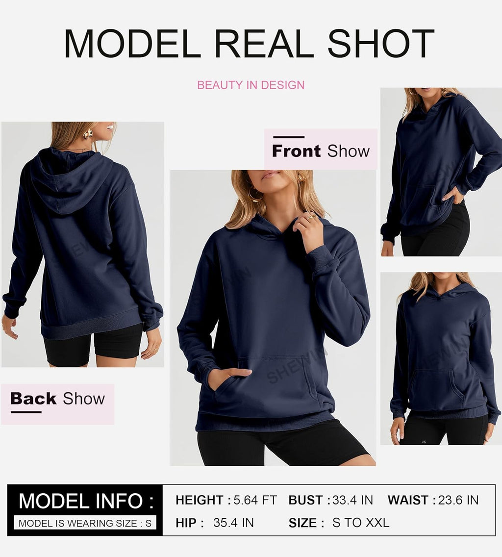 Women's Casual Hoodies Long Sleeve Solid Lightweight Pullover Tops Loose Sweatshirt with Pocket