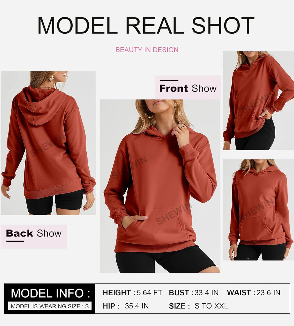Women's Casual Hoodies Long Sleeve Solid Lightweight Pullover Tops Loose Sweatshirt with Pocket