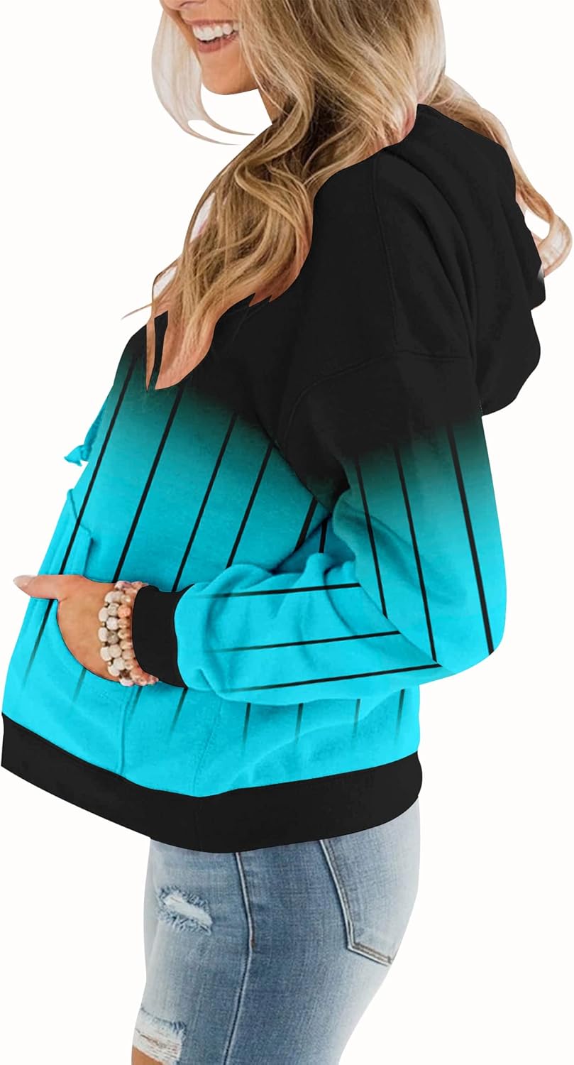 Womens Casual Hoodies Crew Neck Long Sleeve Sweatshirts with Pocket Lightweight Pullover Tops