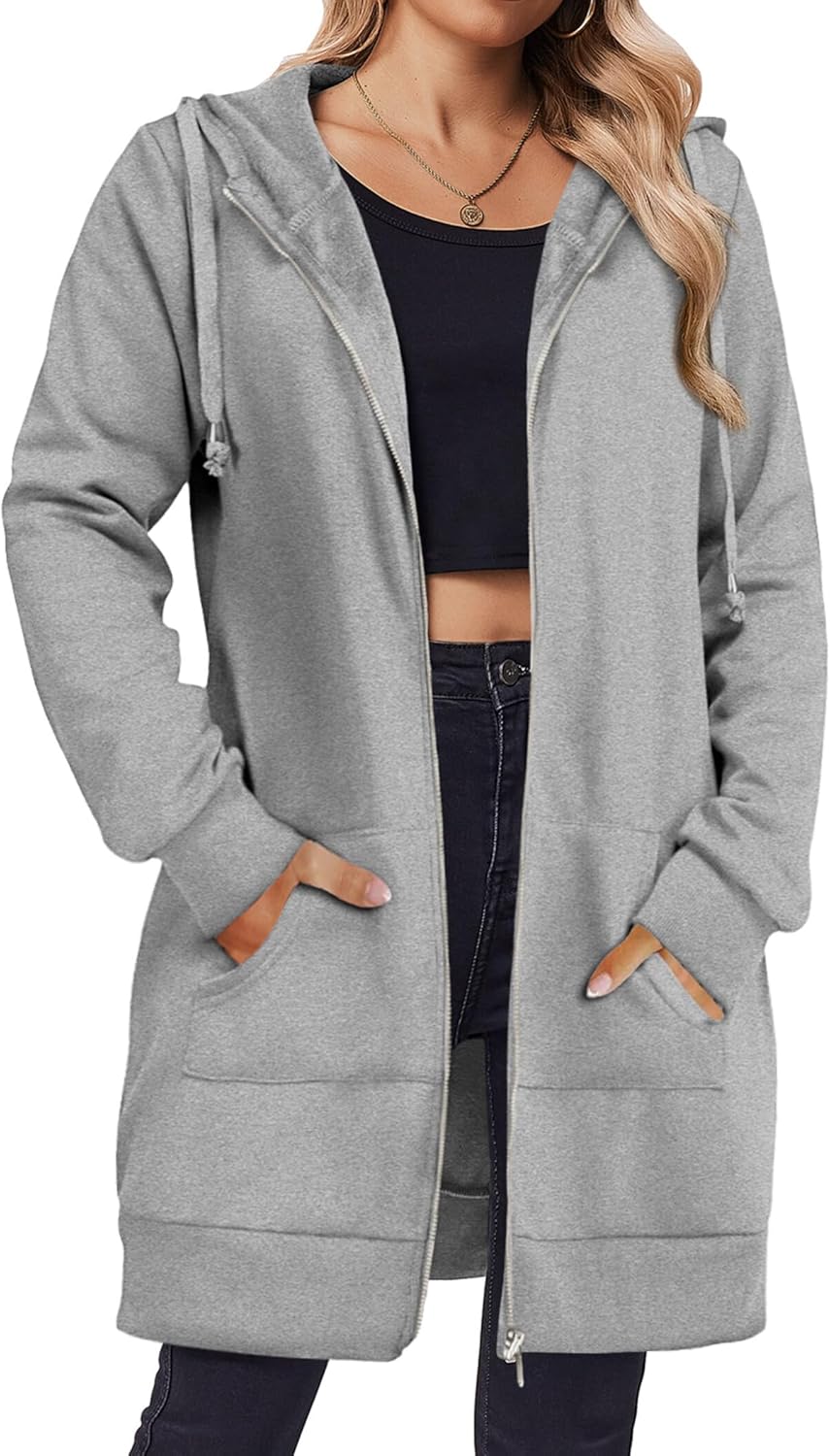 Zip Up Hoodies For Women Long Sleeve Oversized Sweatshirts Casual Lightweight Fleece Jackets With Pockets