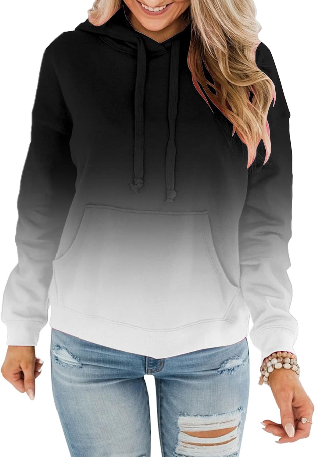 Womens Casual Hoodies Crew Neck Long Sleeve Sweatshirts with Pocket Lightweight Pullover Tops