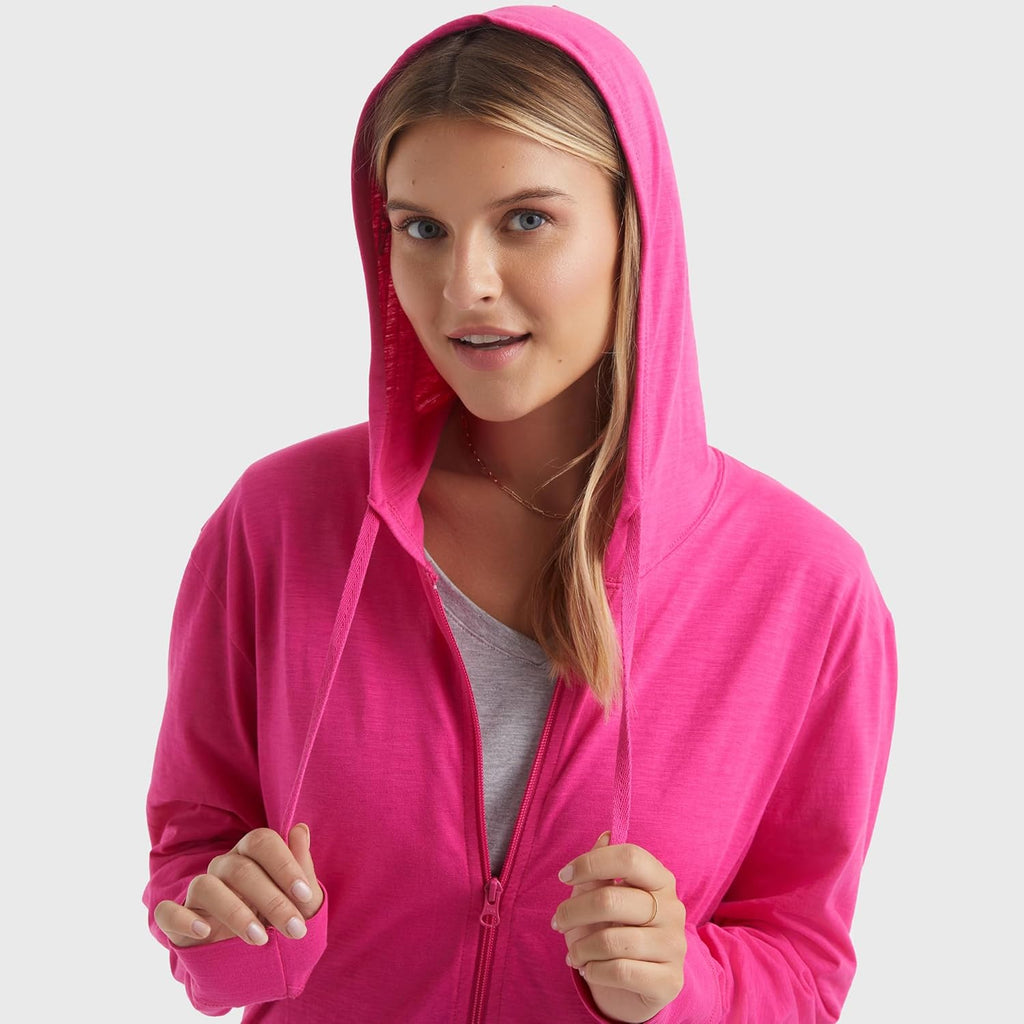 Women’s Slub Knit Full-Zip Hoodie, Textured Cotton Zip-Up T-Shirt Hoodie for Women