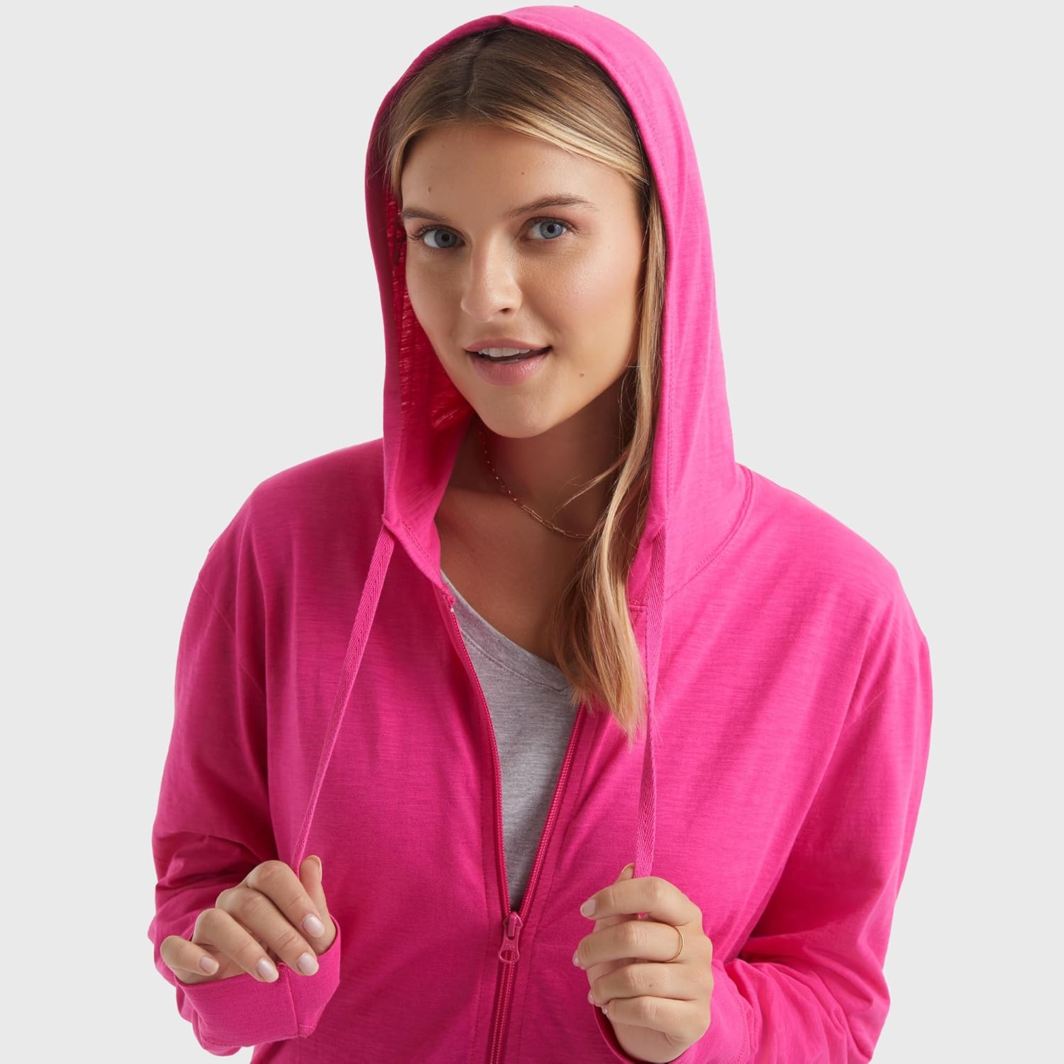 Women’s Slub Knit Full-Zip Hoodie, Textured Cotton Zip-Up T-Shirt Hoodie for Women