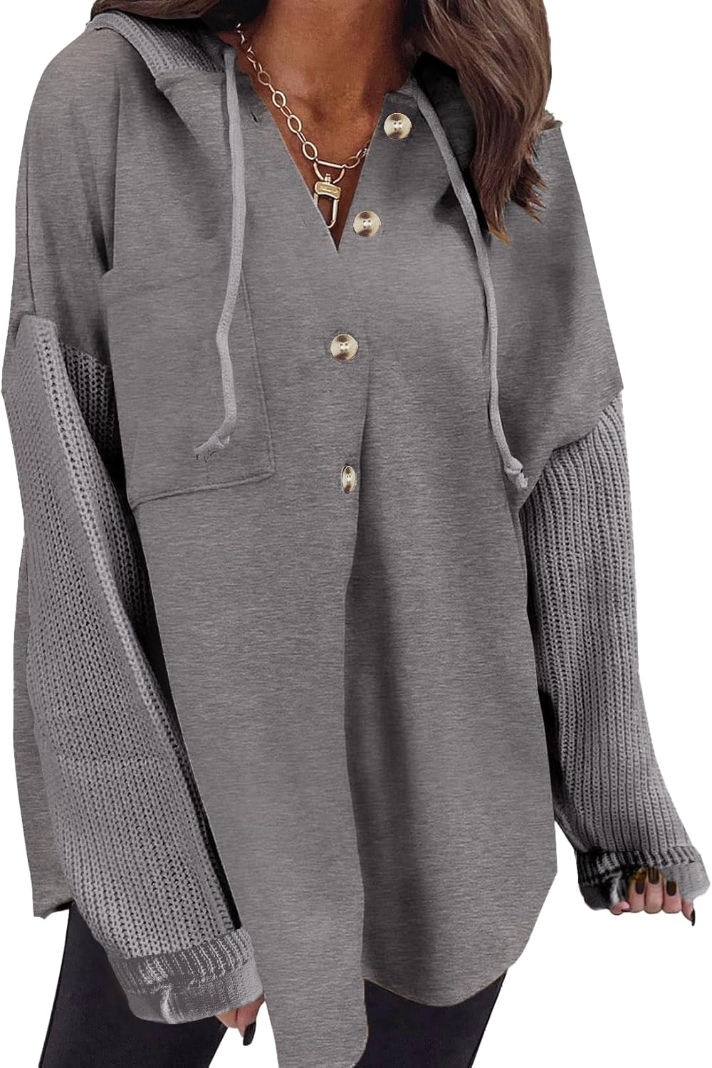 Oversized Sweatshirt for Women Loose Fit Casual Long Sleeve Button Hooded Sweatshirts Hoodies with Pocket