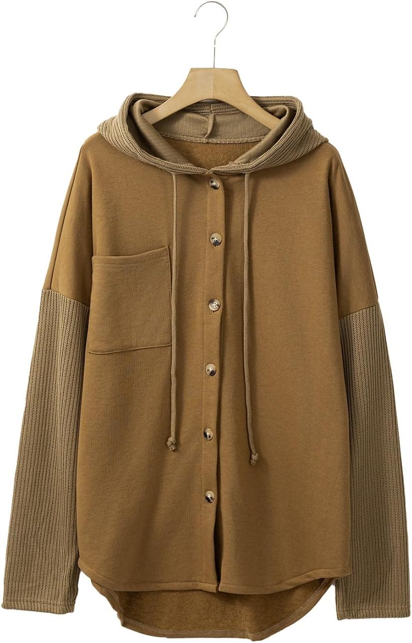 Oversized Sweatshirt for Women Loose Fit Casual Long Sleeve Button Hooded Sweatshirts Hoodies with Pocket