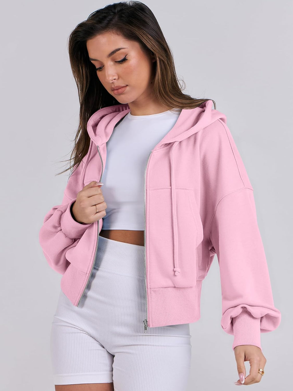 Womens Zip Up Hoodies Cropped Sweatshirts Casual Comfy Cute Zip Jackets Fashion Trendy Fall Outfits 2025 Y2K Clothes