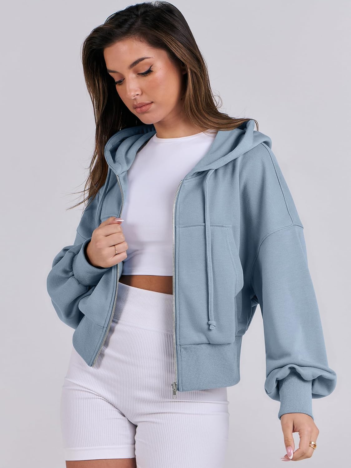 Womens Zip Up Hoodies Cropped Sweatshirts Casual Comfy Cute Zip Jackets Fashion Trendy Fall Outfits 2025 Y2K Clothes