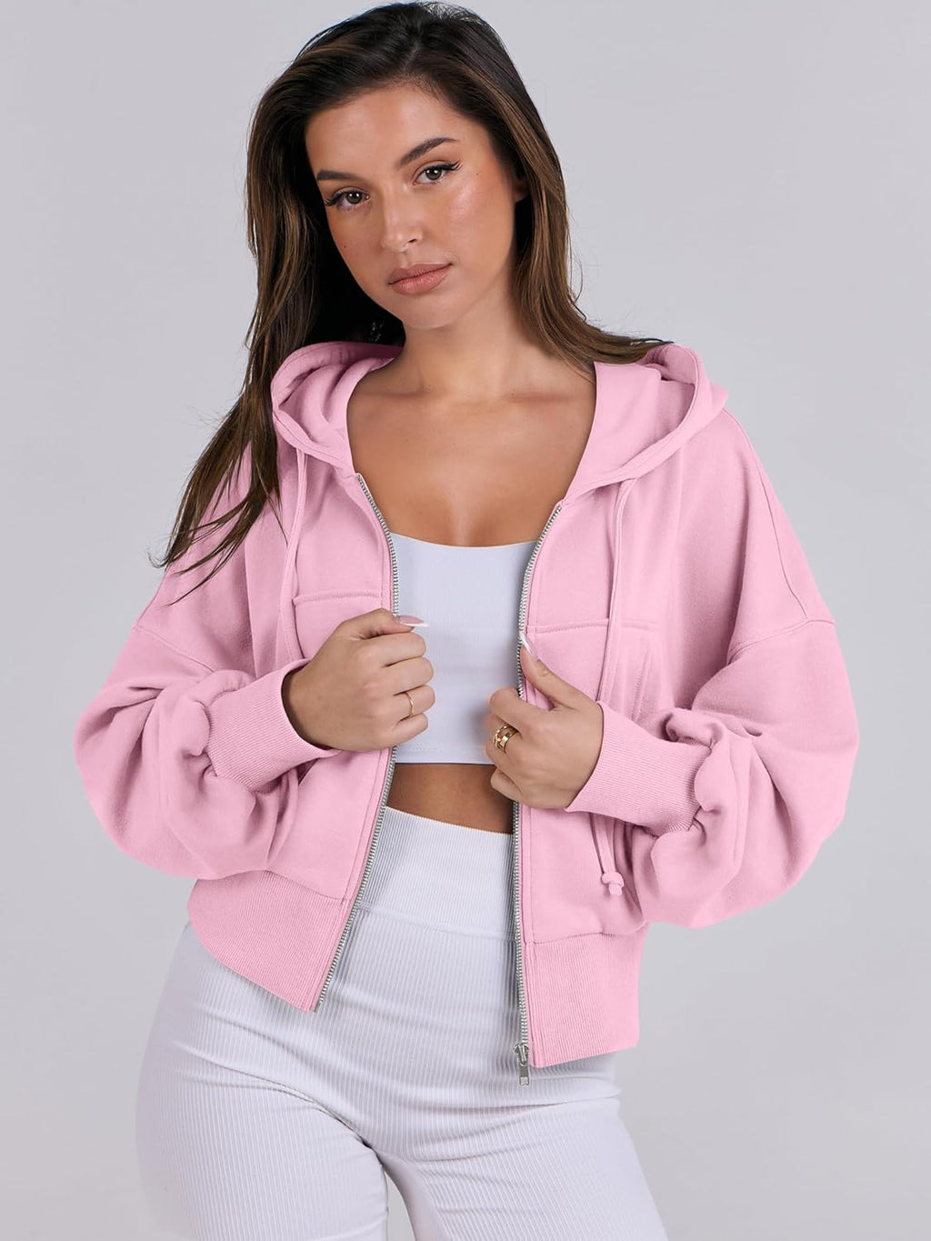 Womens Zip Up Hoodies Cropped Sweatshirts Casual Comfy Cute Zip Jackets Fashion Trendy Fall Outfits 2025 Y2K Clothes