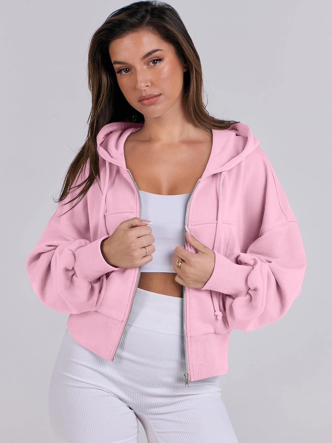 Womens Zip Up Hoodies Cropped Sweatshirts Casual Comfy Cute Zip Jackets Fashion Trendy Fall Outfits 2025 Y2K Clothes