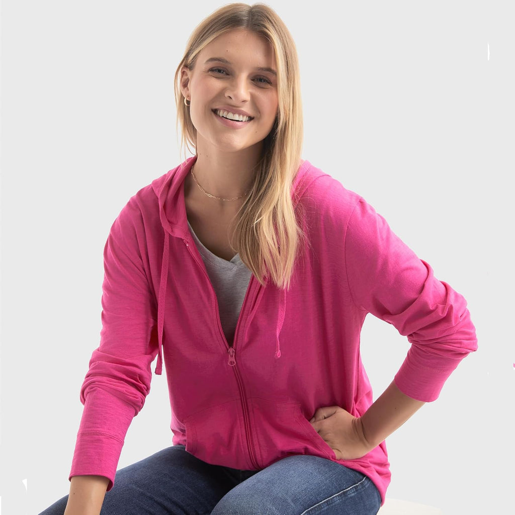 Women’s Slub Knit Full-Zip Hoodie, Textured Cotton Zip-Up T-Shirt Hoodie for Women