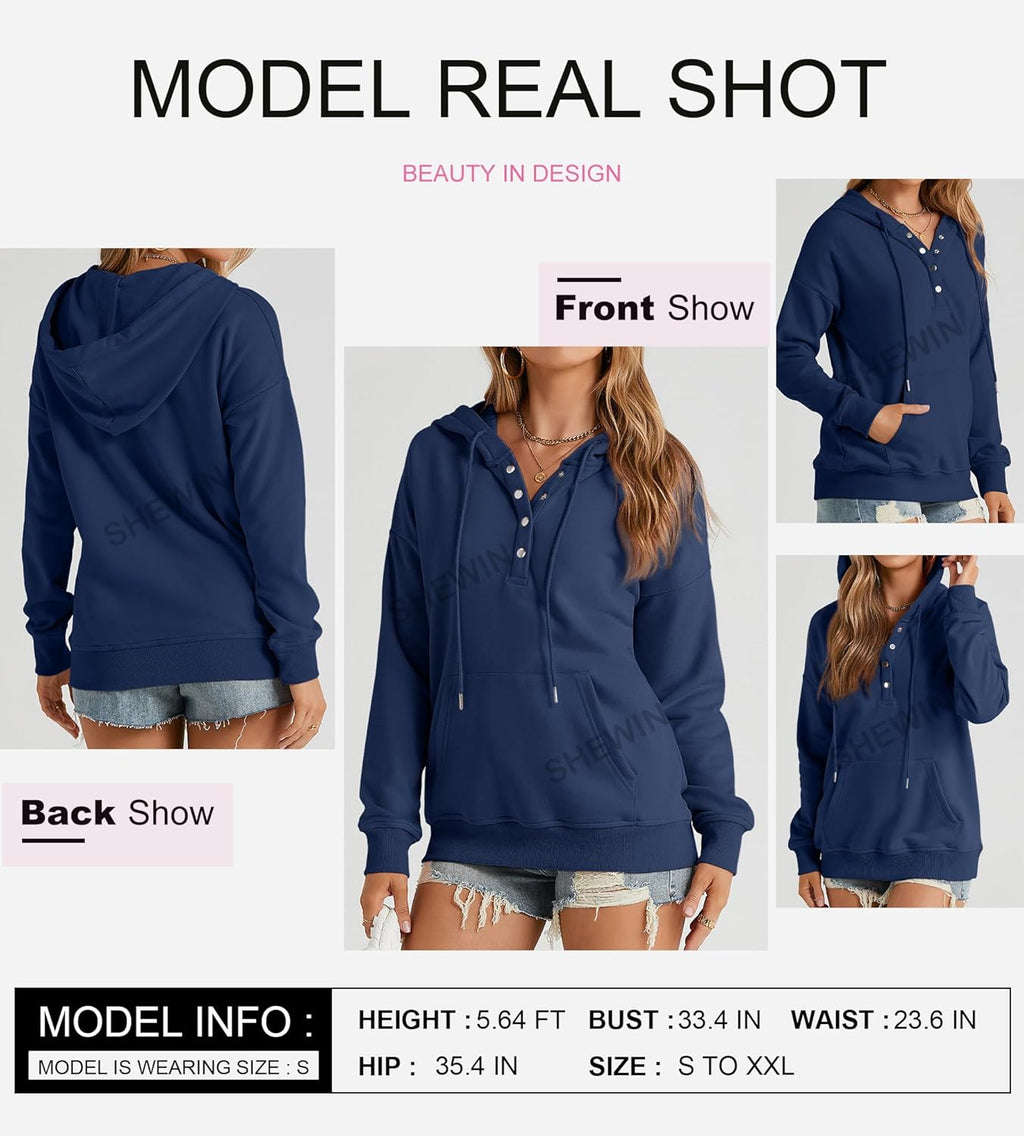 Women's Casual Hoodies Long Sleeve Solid Lightweight Pullover Tops Loose Sweatshirt with Pocket