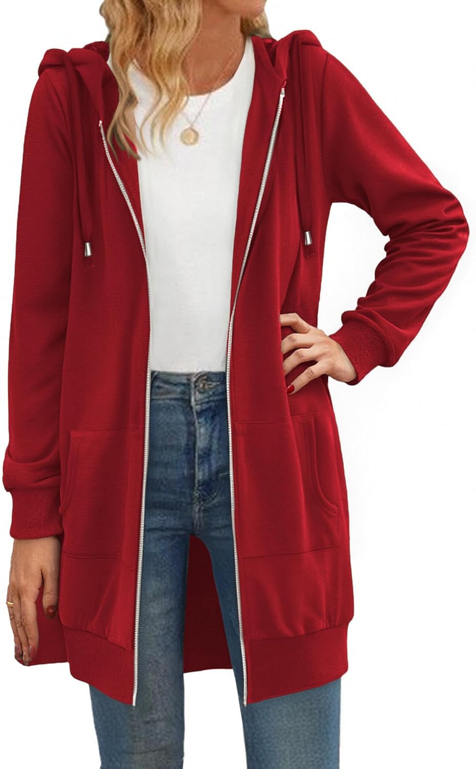 Zip Up Hoodies For Women Long Sleeve Oversized Sweatshirts Casual Lightweight Fleece Jackets With Pockets