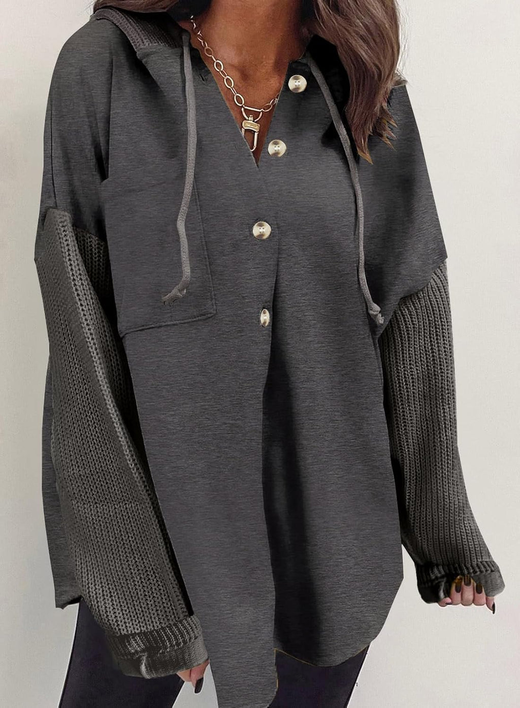 Oversized Sweatshirt for Women Loose Fit Casual Long Sleeve Button Hooded Sweatshirts Hoodies with Pocket