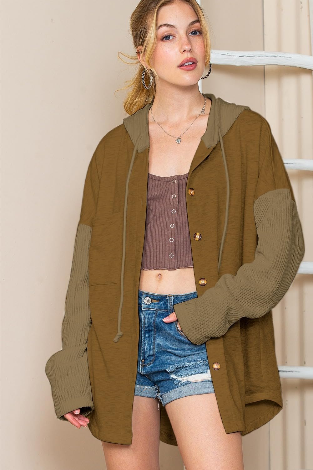 Oversized Sweatshirt for Women Loose Fit Casual Long Sleeve Button Hooded Sweatshirts Hoodies with Pocket