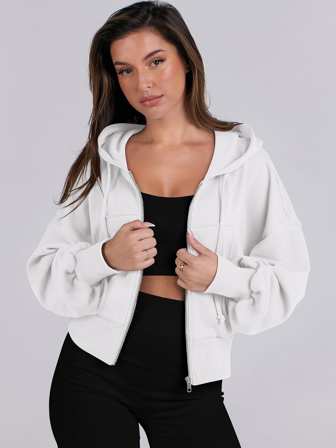 Womens Zip Up Hoodies Cropped Sweatshirts Casual Comfy Cute Zip Jackets Fashion Trendy Fall Outfits 2025 Y2K Clothes