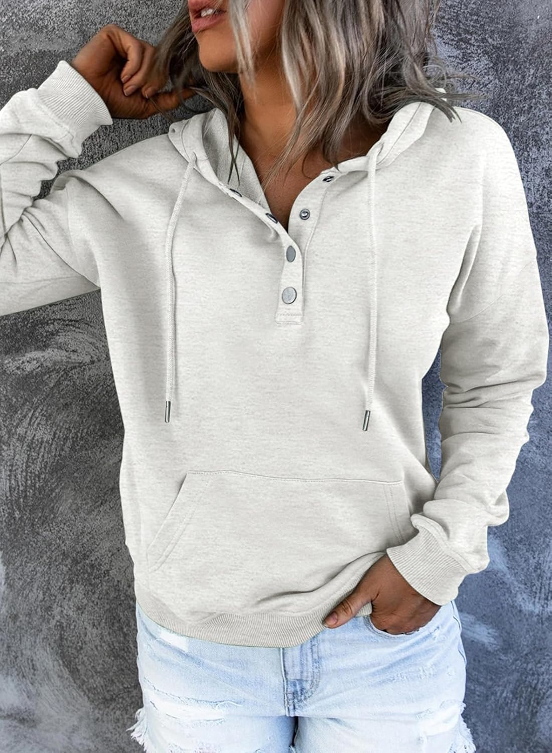 Women's Casual Hoodies Long Sleeve Solid Lightweight Pullover Tops Loose Sweatshirt with Pocket