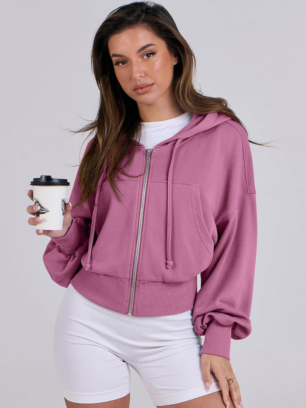 Womens Zip Up Hoodies Cropped Sweatshirts Casual Comfy Cute Zip Jackets Fashion Trendy Fall Outfits 2025 Y2K Clothes