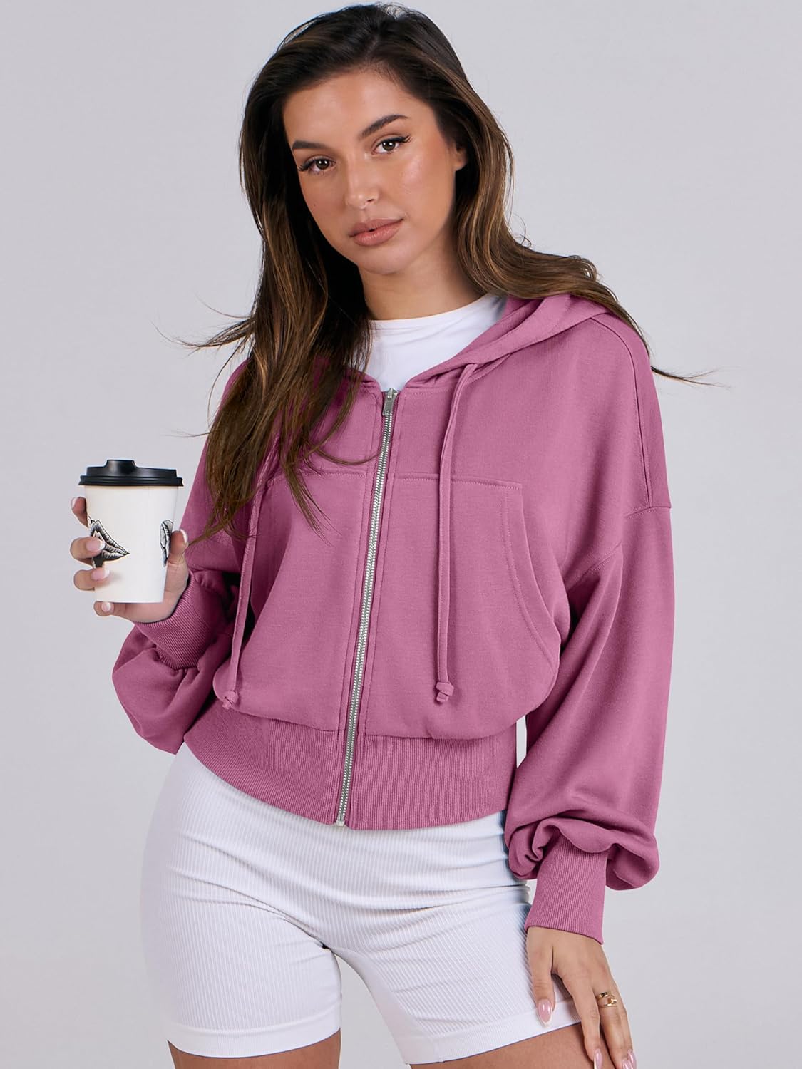 Womens Zip Up Hoodies Cropped Sweatshirts Casual Comfy Cute Zip Jackets Fashion Trendy Fall Outfits 2025 Y2K Clothes