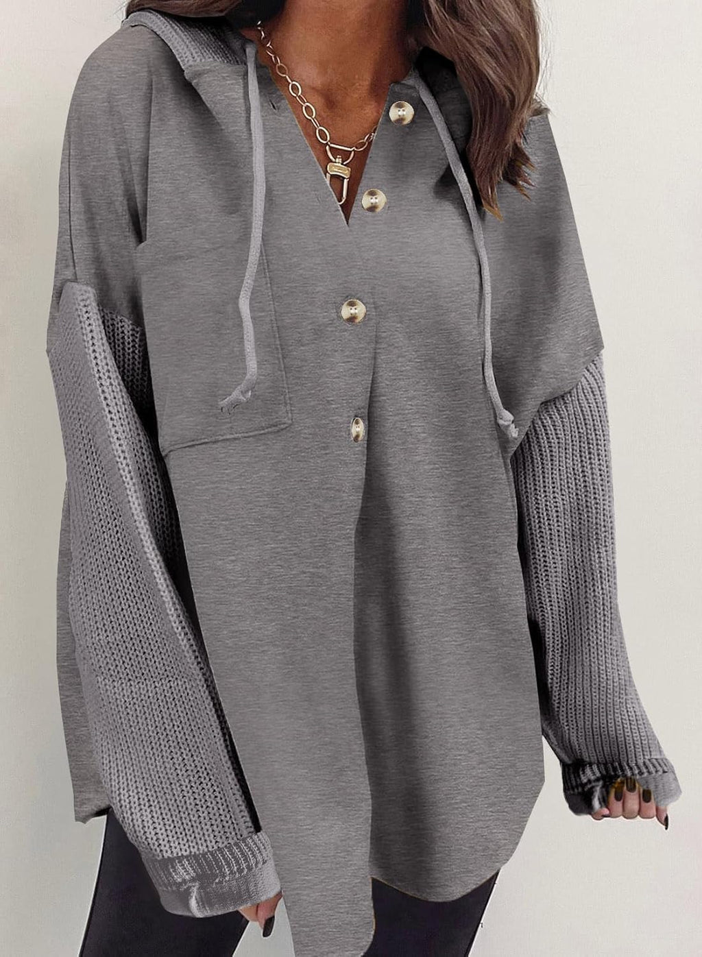 Oversized Sweatshirt for Women Loose Fit Casual Long Sleeve Button Hooded Sweatshirts Hoodies with Pocket