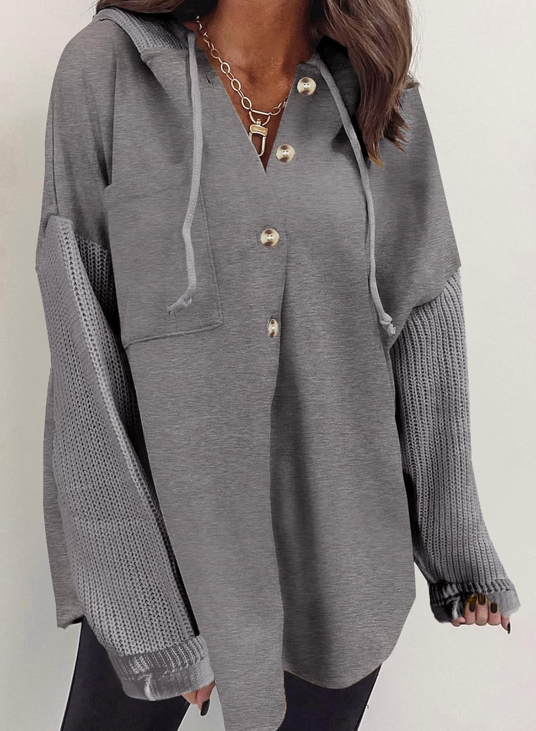 Oversized Sweatshirt for Women Loose Fit Casual Long Sleeve Button Hooded Sweatshirts Hoodies with Pocket